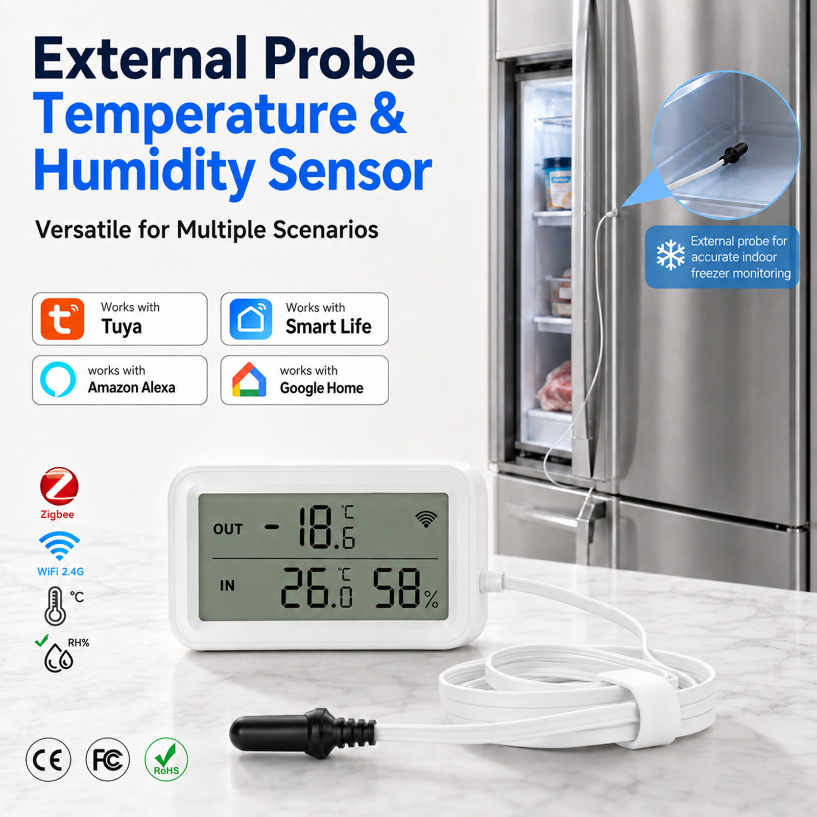 Digital Hygrometer Probe - External Waterproof Probe Temperature Humidity Sensor